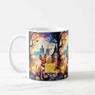 Halloween Basenji met pompoenen eng Koffiemok