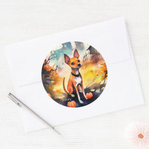 Halloween Basenji met pompoenen eng  Ronde Sticker