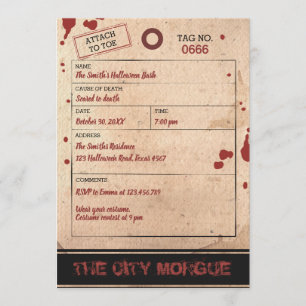 Halloween Bash Adult Toe Label Morgue Blood Party Kaart