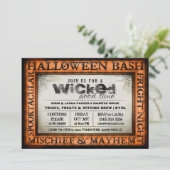 Halloween Bash Sinaasappel & White Wied Invite Kaart (Staand voorkant)