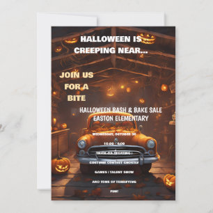 Halloween Bash Uitnodiging met Oranje Auto