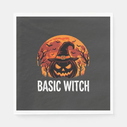 Halloween Basis Heks Pompoen Maan Grafisch Servet (Voorkant)