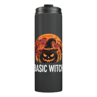 Halloween Basis Heks Pompoen Maan Grafisch Thermosbeker