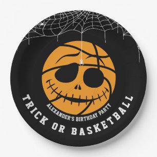 Halloween Basket Ball Trick of Basketbal Verjaarda Papieren Bordje