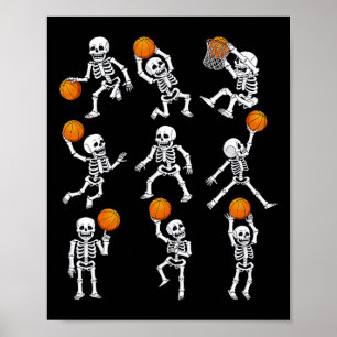 Halloween Basketbal Skeletten Dunking Dribble Boy Poster