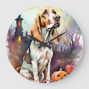 Halloween Basset Hond with Pumpkins Scary Grote Klok
