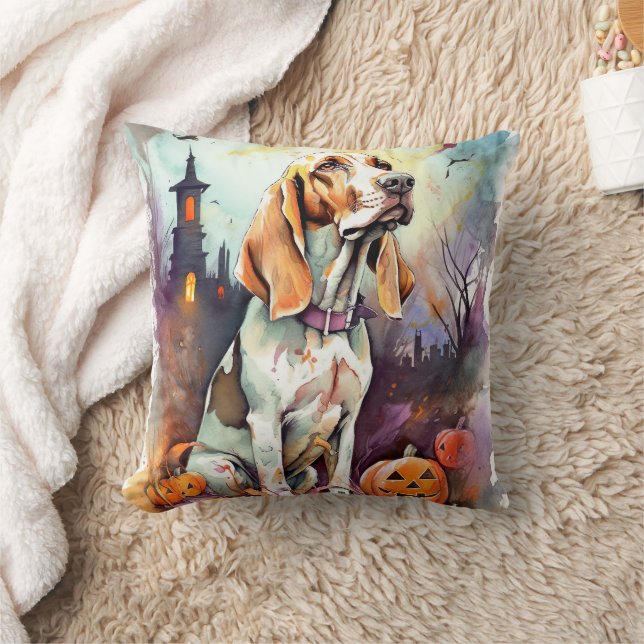 Halloween Basset Hond with Pumpkins Scary Kussen (Deken)