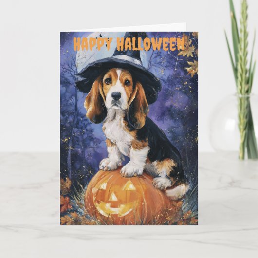 Halloween Basset Hound Feestdagen Kaart (Voorkant)