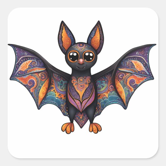 Halloween Bat Alebrije Vierkante Sticker (Voorkant)