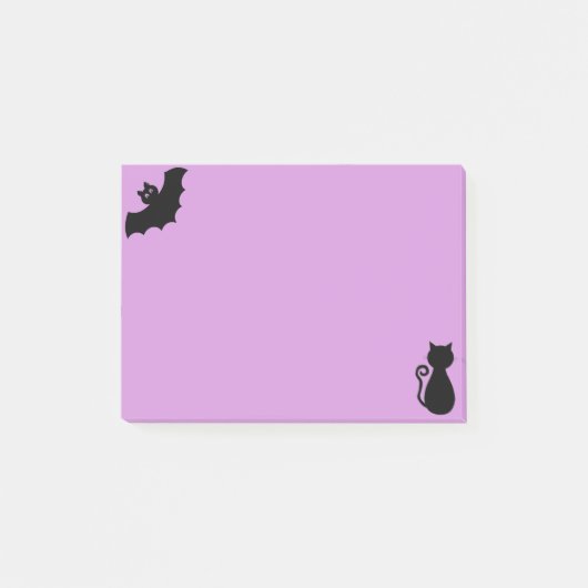 Halloween bat en zwarte kat op violet post-it® notes (Voorkant)