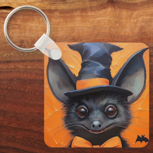 Halloween Bat in Witch Hat Sleutelhanger (Voorkant)
