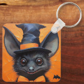 Halloween Bat in Witch Hat Sleutelhanger (Achterkant)