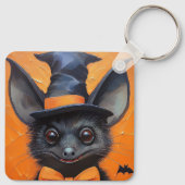 Halloween Bat in Witch Hat Sleutelhanger (Achterkant)