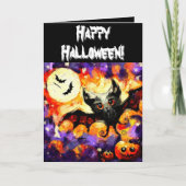 Halloween Bat & Jack-O-Lanterns Personalized Kaart (Voorkant)