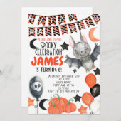 Halloween Bat Pumpkin Verjaardag Uitnodiging (Voorkant / Achterkant)