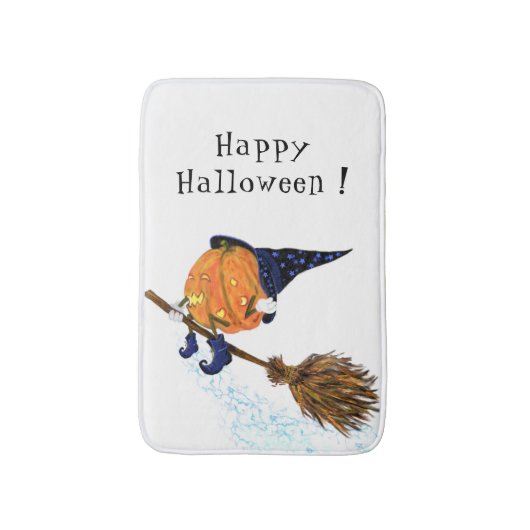 Halloween Bath Mat Witch Pumpkin Flying Broom (Voorkant Verticaal)