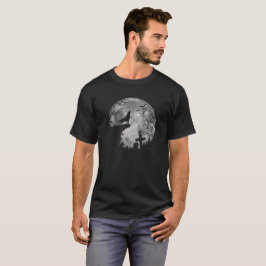 Halloween Bats and Black Wolf Howling Full Moon T-shirt