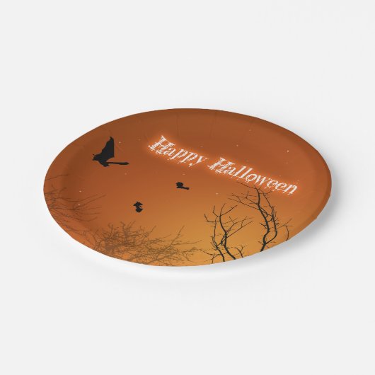 Halloween Bats en Trees Papieren Bordje (Gekanteld)
