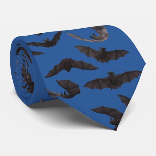 Halloween Bats Pattern Donk Blue Stropdas (Opgerold)