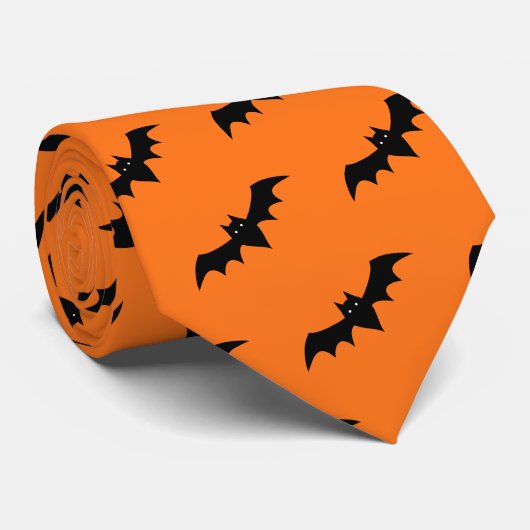 Halloween Bats Sinaasappel Zwart Patroon Stropdas (Opgerold)