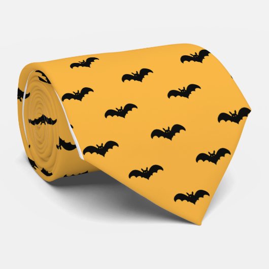 Halloween Bats- Zwart en Sinaasappel Stropdas (Opgerold)