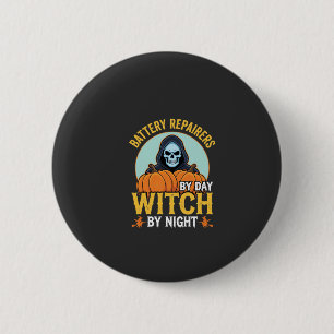 Halloween Batterij Reparateur Heks Bij Nacht Ontwe Ronde Button 5,7 Cm