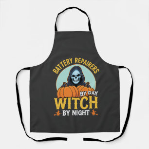 Halloween Batterij Reparateur Heks Bij Nacht Ontwe Schort