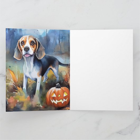 Halloween Beagle met pompoenen eng Kaart (Binnen)
