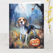 Halloween Beagle met pompoenen eng Kaart (Gele Bloem)