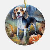 Halloween Beagle met pompoenen eng Keramisch Ornament (Voorkant)