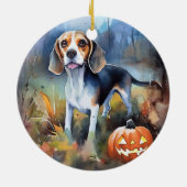 Halloween Beagle met pompoenen eng Keramisch Ornament (Achterkant)