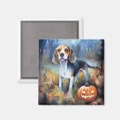Halloween Beagle met pompoenen eng Magneet (Voorkant / Achterkant)