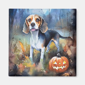 Halloween Beagle met pompoenen eng Magneet (Voorkant)