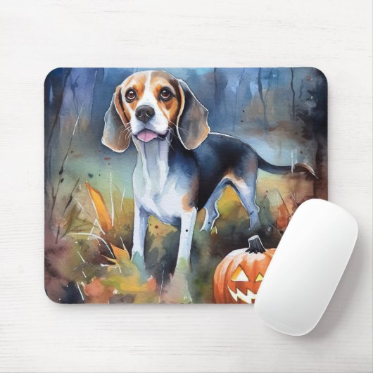 Halloween Beagle met pompoenen eng Muismat (Met muis)