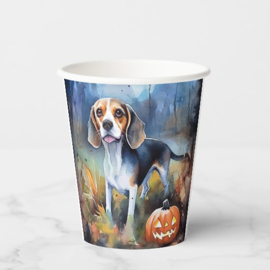 Halloween Beagle met pompoenen eng Papieren Bekers (Voorkant)