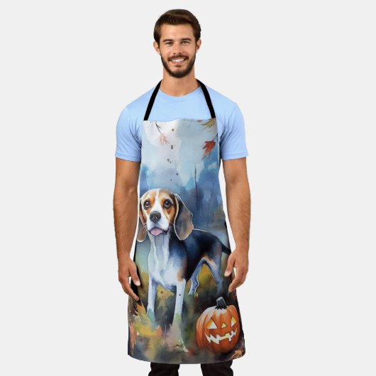 Halloween Beagle met pompoenen eng Schort (Gedragen)
