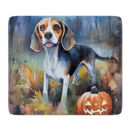 Halloween Beagle met pompoenen eng Snijplank (Voorkant)