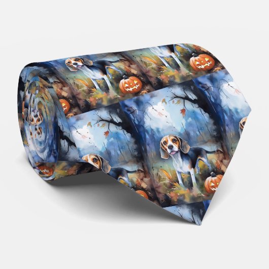 Halloween Beagle met pompoenen eng Stropdas (Opgerold)