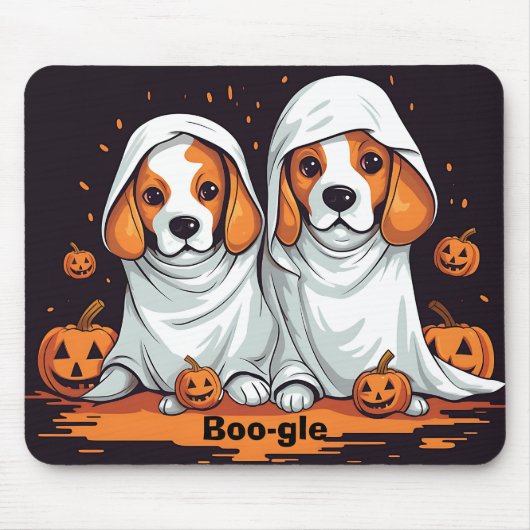 Halloween Beagles in Grappige Ghost Kostuum Muismat (Voorkant)
