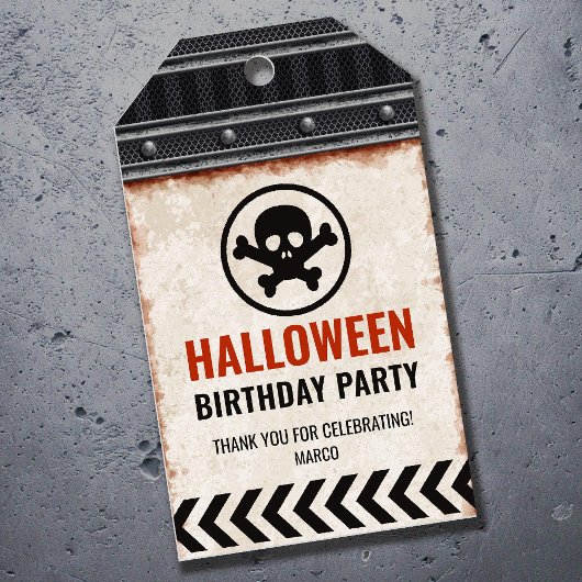 Halloween bedankingslabel, metalen raster en sched cadeaulabel
