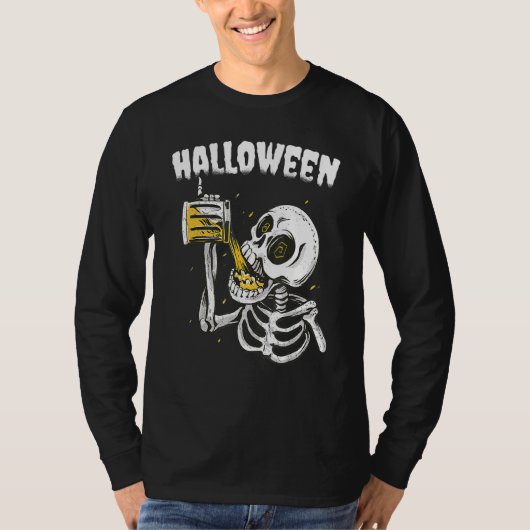Halloween Beer Drinking Skeleton T-shirt (Voorkant)