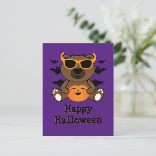 Halloween beer pompoen Cool schattig Paars Briefkaart (Staand voorkant)