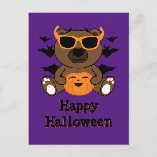 Halloween beer pompoen Cool schattig Paars Briefkaart (Voorkant)
