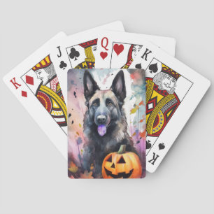Halloween Belgische Herder Met Pompoenen Eng Pokerkaarten