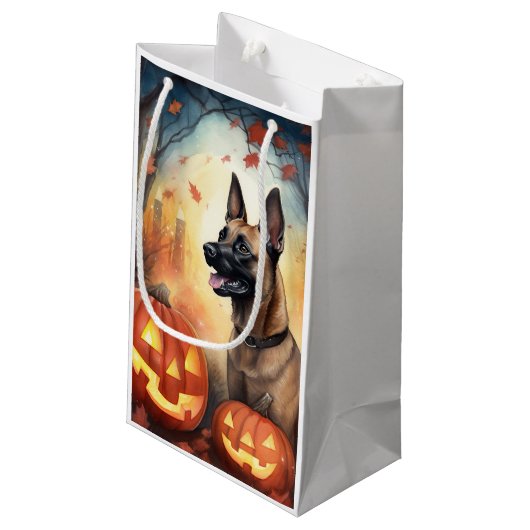 Halloween Belgium Malinoi met pompoenen eng Klein Cadeauzakje (Achterkant Gekanteld)