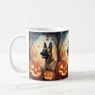 Halloween Belgium Malinoi met pompoenen eng Koffiemok