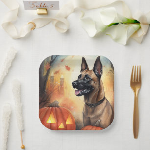 Halloween Belgium Malinoi met pompoenen eng Papieren Bordje