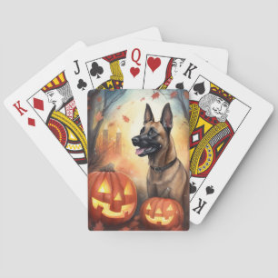 Halloween Belgium Malinoi met pompoenen eng Pokerkaarten