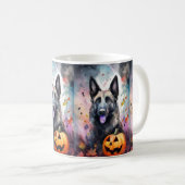 Halloween Belgium Shepherd met pompoenen eng Koffiemok (Voorkant rechts)