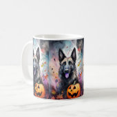 Halloween Belgium Shepherd met pompoenen eng Koffiemok (Voorkant links)